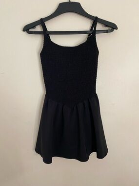 Aerie  Black Smocked Bodice Mini Dress Active wear with built in shorts